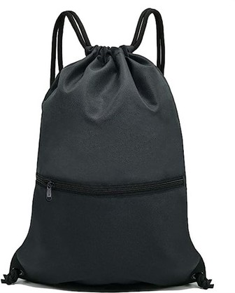 Drawstring Backpack With Zipper For Gym And Sports Black