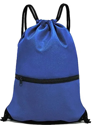 Drawstring Backpack With Zipper For Gym And Sports Blue